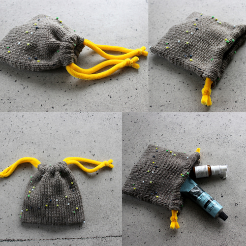 手編みキット】 カラフルドットの巾着ポーチ (glittknit-9