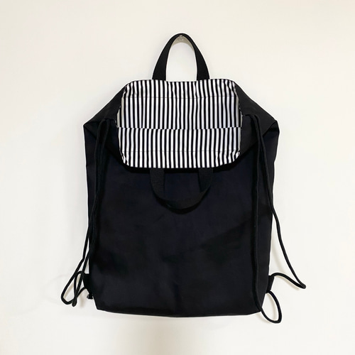 送料無料》持ち手付き大きなナップサック（体操服入れ）シンプル 黒