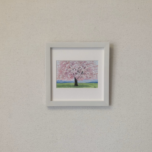 サクラ咲く」透明水彩画 原画 風景画 ハガキサイズ 絵画 Oni