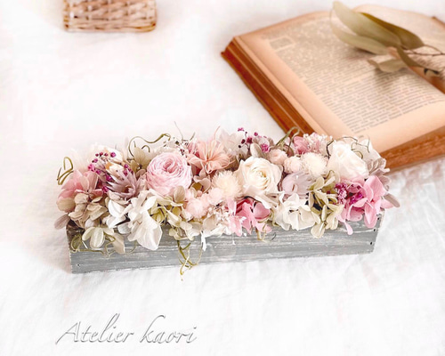 【専用】木箱のフラワーアレンジメント 木箱のフラワーアレンジメント(グレー) プリザーブドフラワー Atelier