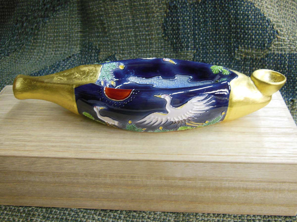 煙管型　葉巻用　灰皿（香立として）　鶴と松 3枚目の画像