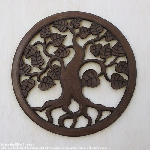 レリーフ 40cm ウッドハート 丸 DB アートパネル ウッドレリーフ