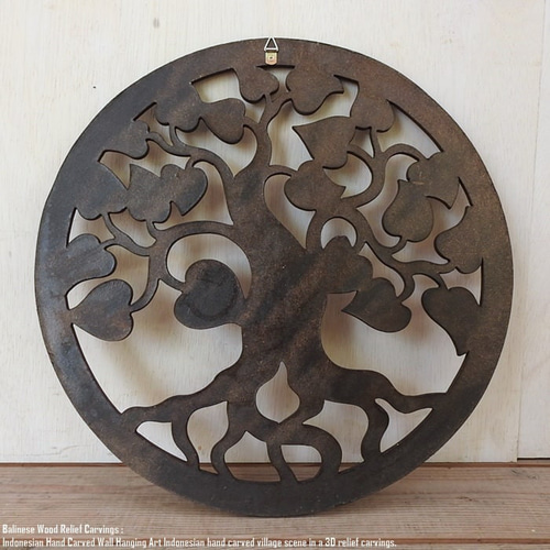 レリーフ 40cm ウッドハート 丸 DB アートパネル ウッドレリーフ