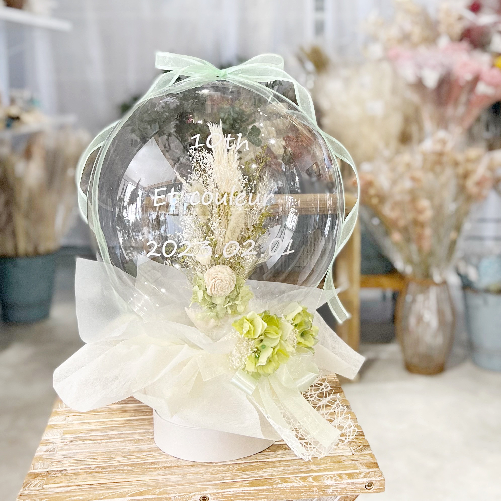 2WAY 直径28cm お花屋さんのバルーンフラワー　215グリーン　結婚祝い　誕生日　電報　結婚式　両親贈呈