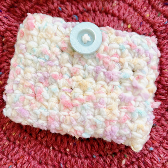 桜ポップコーン　可愛いカード財布ポーチ　編み物　桜ハンドメイド2023 定期入れ 15枚目の画像