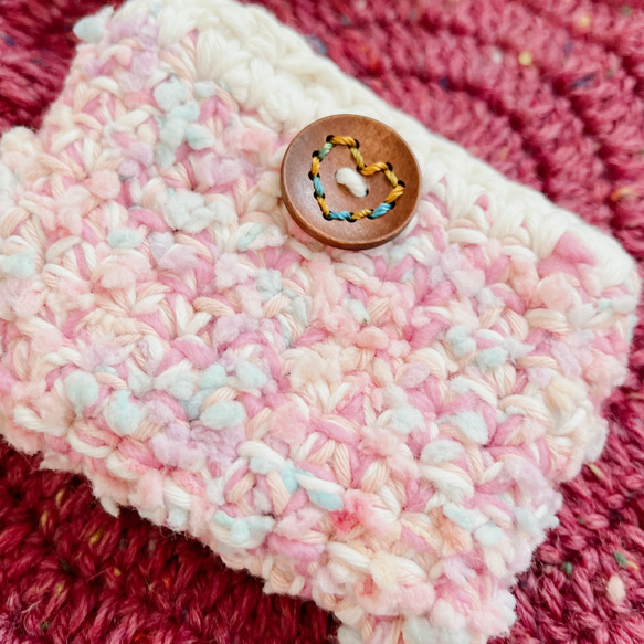 桜ポップコーン　可愛い編み物財布　カード財布ポーチ　桜ハンドメイド2023 定期入れ 2枚目の画像