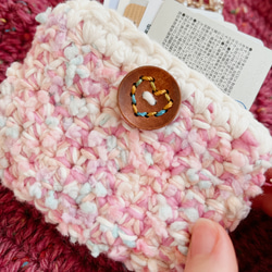 桜ポップコーン　可愛い編み物財布　カード財布ポーチ　桜ハンドメイド2023 定期入れ 3枚目の画像