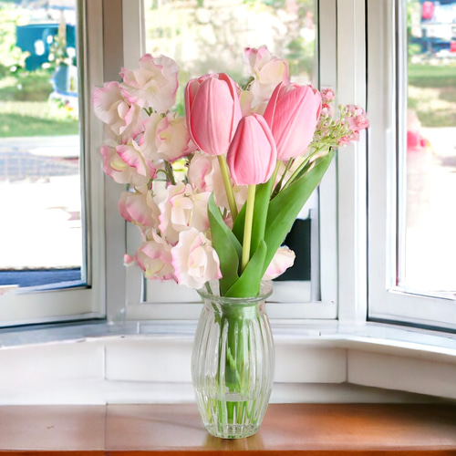 ラスト1点《ずっと咲いてる》ピンクチューリップとスイートピー（無料