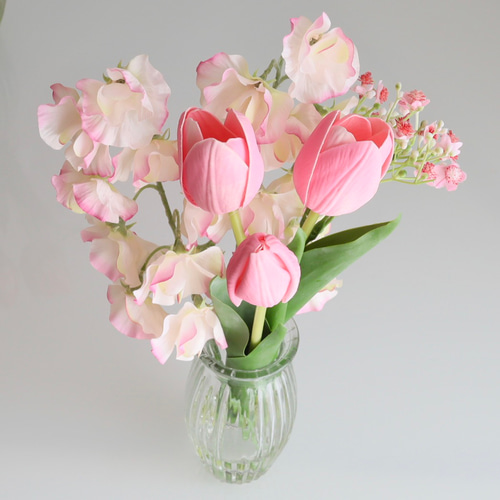 ラスト1点《ずっと咲いてる》ピンクチューリップとスイートピー（無料