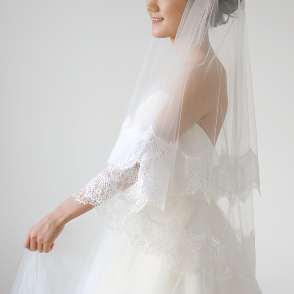 ウエディングベール ショートベール ベール レースベール 後ろ