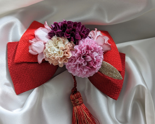 ラッピング付き♡マムとあじさいの大きなリボン髪飾り ゆらゆら