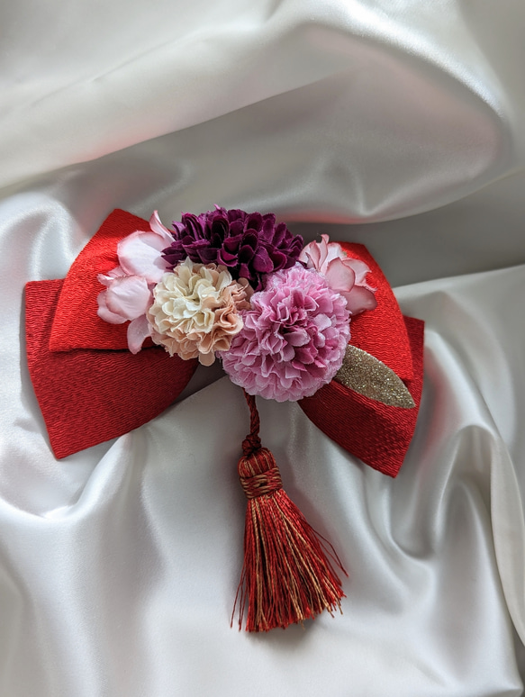 ラッピング付き♡マムとあじさいの大きなリボン髪飾り ゆらゆら