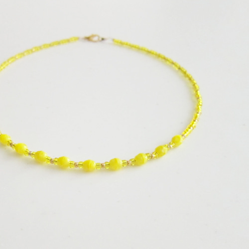 ルミナスイエロー ガラスビーズネックレス マーブル 黄色 イエロー