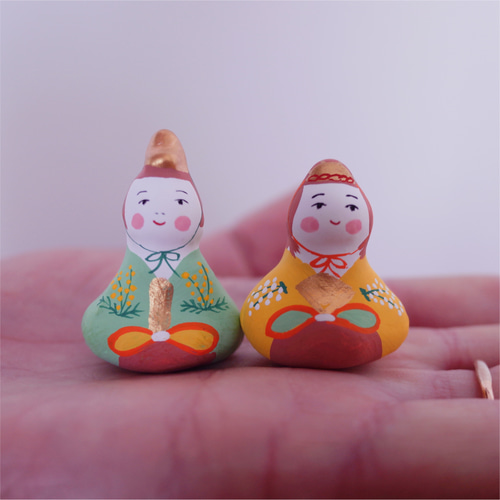 豆雛人形セット グリーン イエロー その他インテリア雑貨 カマクラ張子