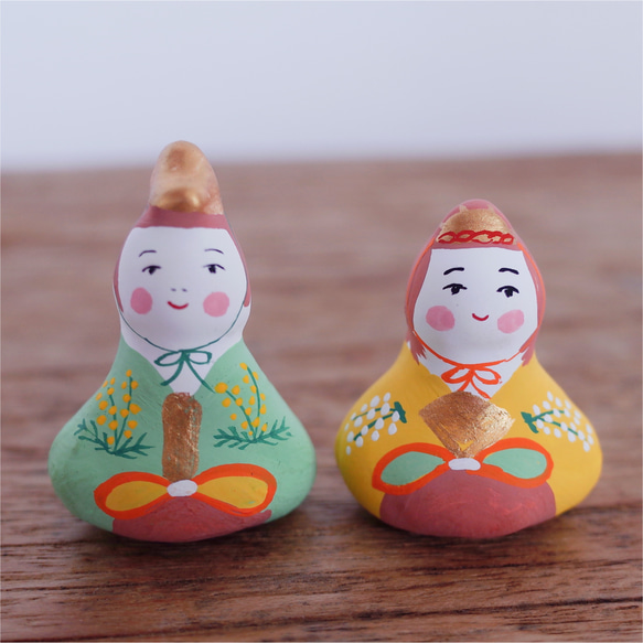 豆雛人形セット グリーン イエロー その他インテリア雑貨 カマクラ張子