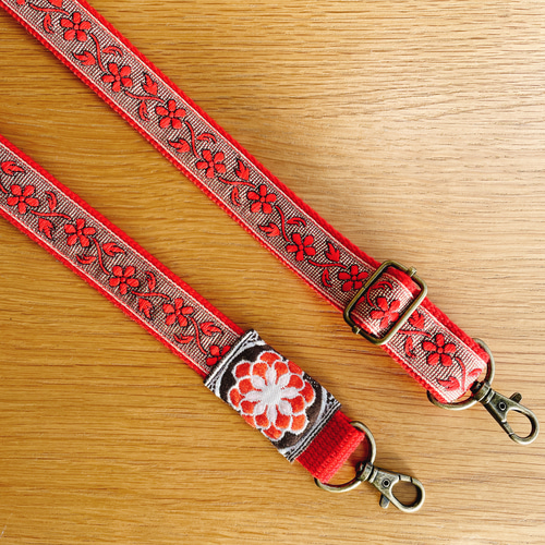 長さ調節可能オプションあり◇赤のお花 ストラップ スマホショルダー