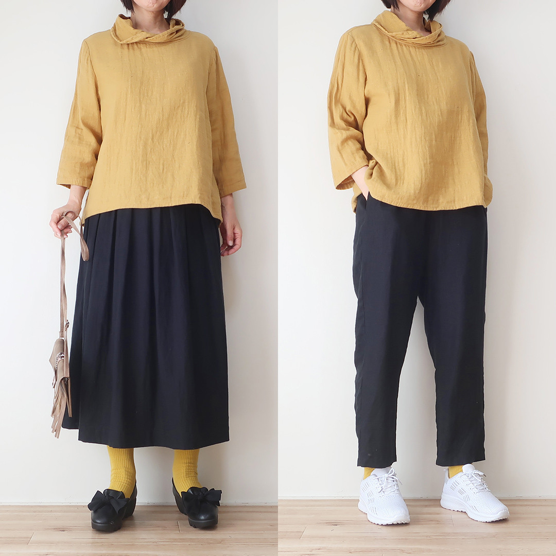 疲れない柔らかブラウス❣️変わり襟【七分袖】ブラウス（ダブルガーゼ／全９色）