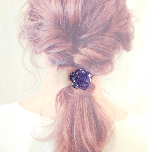 【中古】 青い薔薇のヘアアクセサリー〜 ロイヤルブルー バラ ヘアゴム ヘアゴム