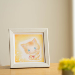 【複製画・10cmフレーム付】「ハッピー招き猫ちゃん」　パステルアート　動物　ねこ　イラスト 2枚目の画像