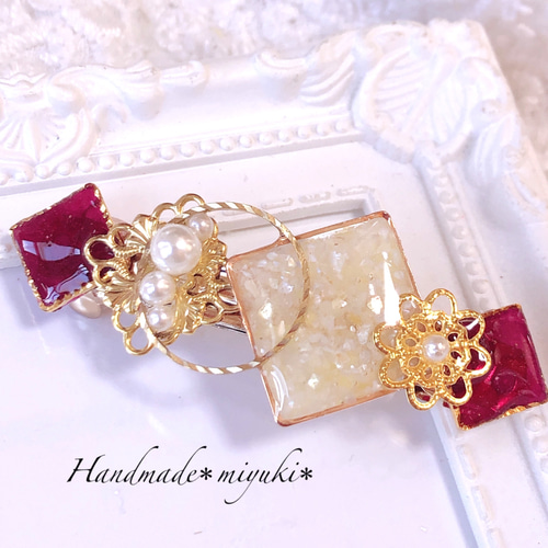 新しい 桜ピンク ラインストーン バレッタ バレッタ Handmade＊miyuki ヘアアレンジ