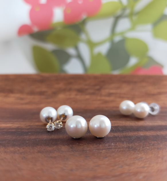 淡水パールのピアスキャッチ ペア K18WG ピアス（その他） あおぞら  