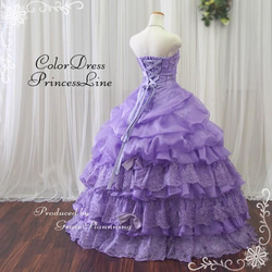 フリルが豪華なウェディングドレス カラードレス  演奏会 結婚式 花嫁 披露宴 紫パープル 7号〜9号 cd10125 5枚目の画像