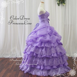 フリルが豪華なウェディングドレス カラードレス  演奏会 結婚式 花嫁 披露宴 紫パープル 7号〜9号 cd10125 4枚目の画像