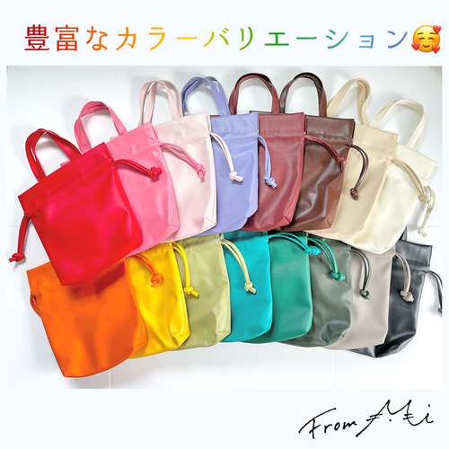 2way仕様］ペットボトルも入るレザー巾着バッグ 巾着バッグ from Mi 通販｜Creema(クリーマ) 15407793