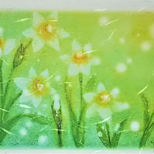 水仙の花絵葉書 和紙ポストカード2枚セット パステルアート