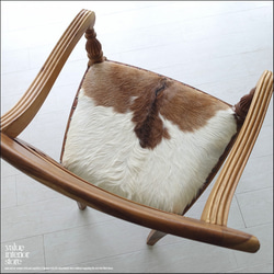 チークレザーアームチェアputi/N15 イス 椅子 ダイニングチェア ハラコ 毛皮張り 手作り 本皮 肘掛け椅子 1枚目の画像