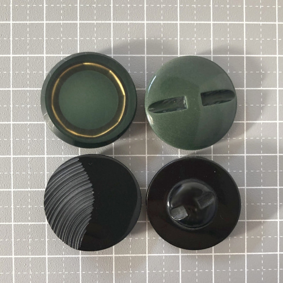 レトロ サークル ボタン グリーン ブラック ペア 大きめ 28mm 4個セット az-357 3枚目の画像