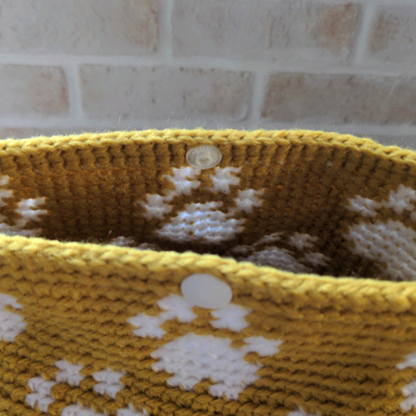 ❤️冬物セール❤️手編みミニトートバッグ ✨肉球✨マスタード 4枚目の画像