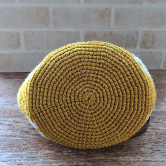 ❤️冬物セール❤️手編みミニトートバッグ ✨肉球✨マスタード 3枚目の画像