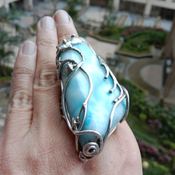 拉利瑪手工銀戒 純銀戒指 「The Wing」~ Larimar Silver Ring 第18張的照片