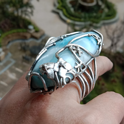 拉利瑪手工銀戒 純銀戒指 「The Wing」~ Larimar Silver Ring 第12張的照片