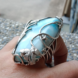 拉利瑪手工銀戒 純銀戒指 「The Wing」~ Larimar Silver Ring 第4張的照片