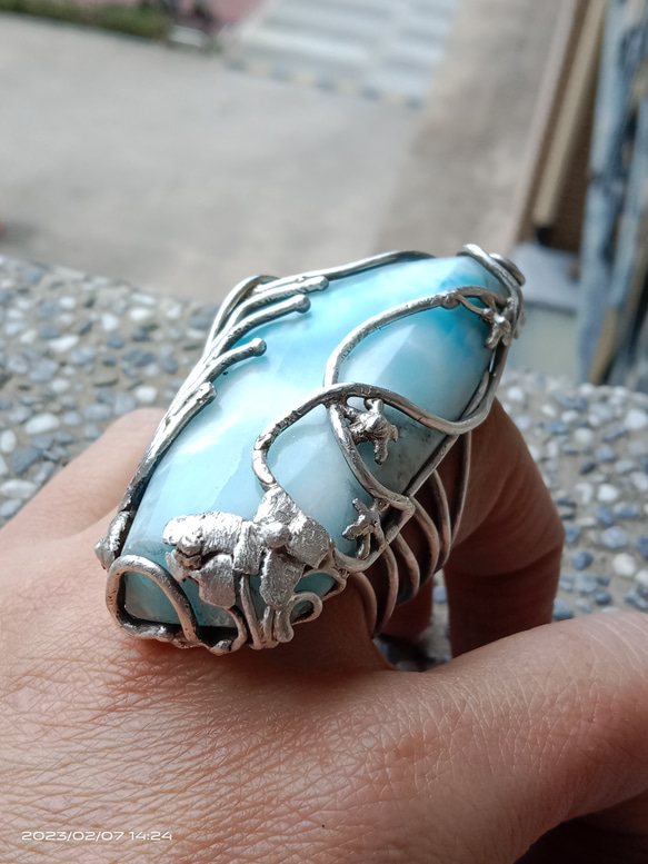 拉利瑪手工銀戒 純銀戒指 「The Wing」~ Larimar Silver Ring 第4張的照片