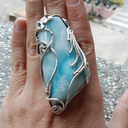 拉利瑪手工銀戒 純銀戒指 「The Wing」~ Larimar Silver Ring 第2張的照片