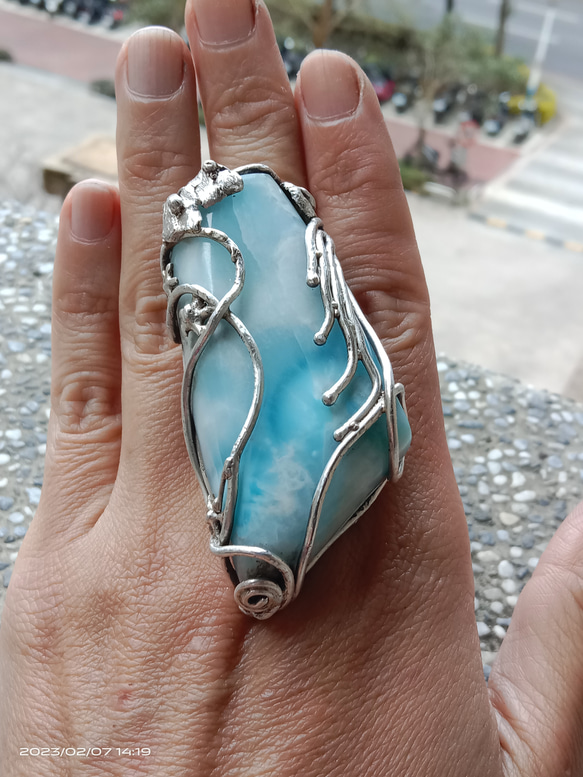 拉利瑪手工銀戒 純銀戒指 「The Wing」~ Larimar Silver Ring 第2張的照片