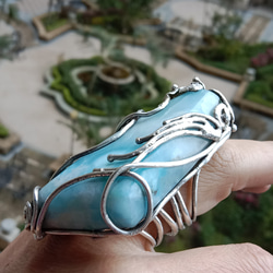 拉利瑪手工銀戒 純銀戒指 「The Wing」~ Larimar Silver Ring 第9張的照片