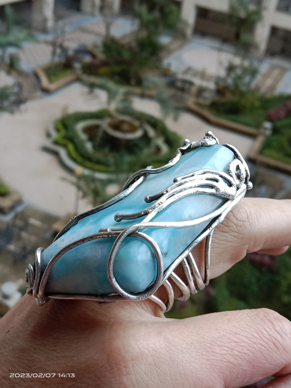 拉利瑪手工銀戒 純銀戒指 「The Wing」~ Larimar Silver Ring 第9張的照片