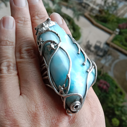 拉利瑪手工銀戒 純銀戒指 「The Wing」~ Larimar Silver Ring 第8張的照片