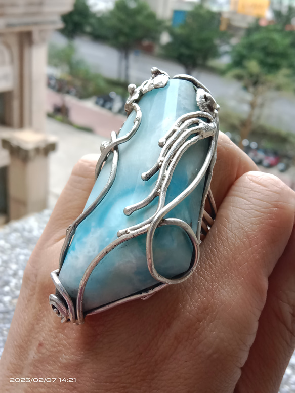 拉利瑪手工銀戒 純銀戒指 「The Wing」~ Larimar Silver Ring 第3張的照片