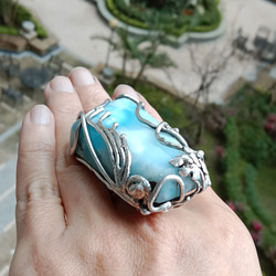 拉利瑪手工銀戒 純銀戒指 「The Wing」~ Larimar Silver Ring 第5張的照片