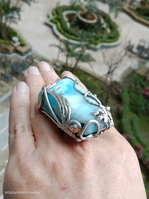 拉利瑪手工銀戒 純銀戒指 「The Wing」~ Larimar Silver Ring 第5張的照片