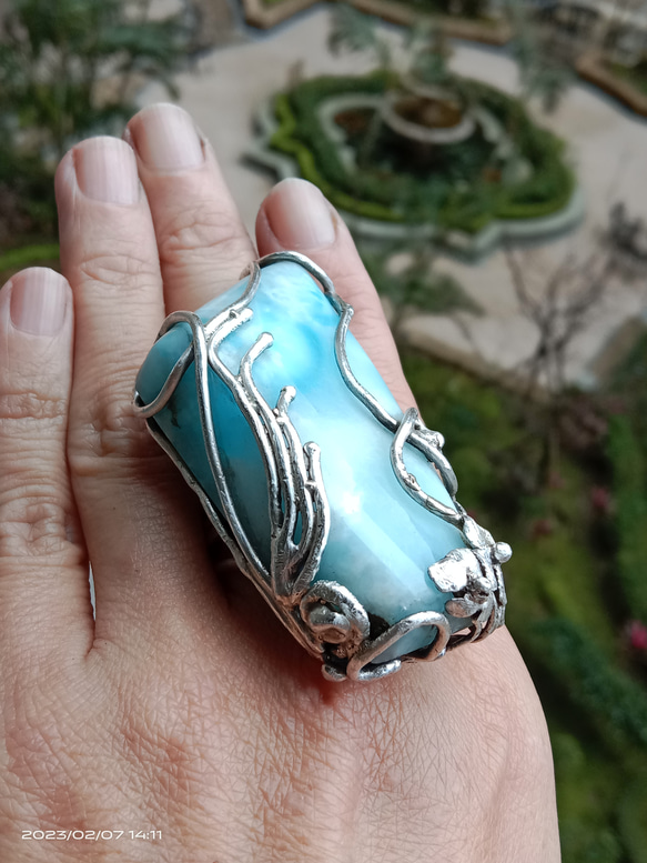 拉利瑪手工銀戒 純銀戒指 「The Wing」~ Larimar Silver Ring 第13張的照片