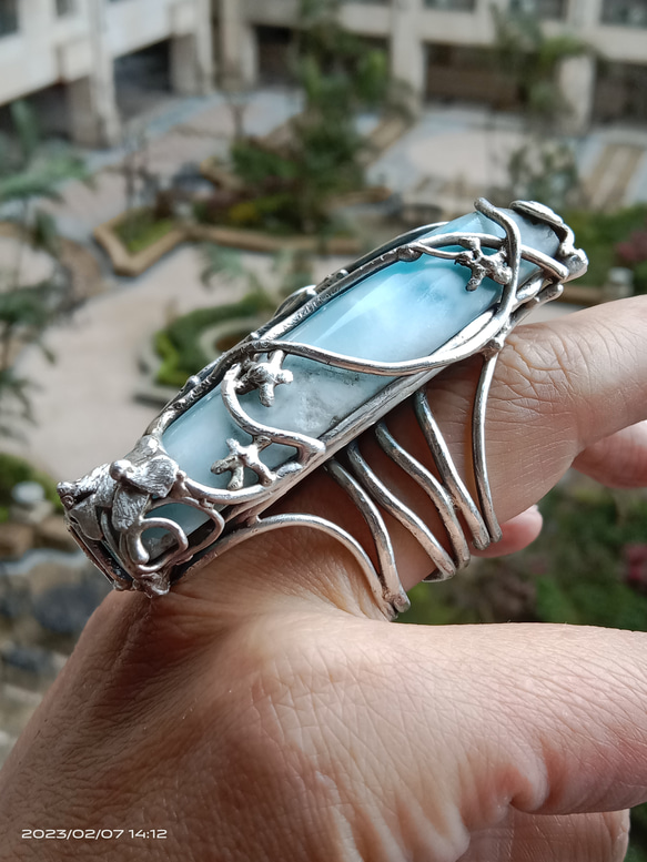 拉利瑪手工銀戒 純銀戒指 「The Wing」~ Larimar Silver Ring 第11張的照片