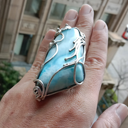 拉利瑪手工銀戒 純銀戒指 「The Wing」~ Larimar Silver Ring 第7張的照片