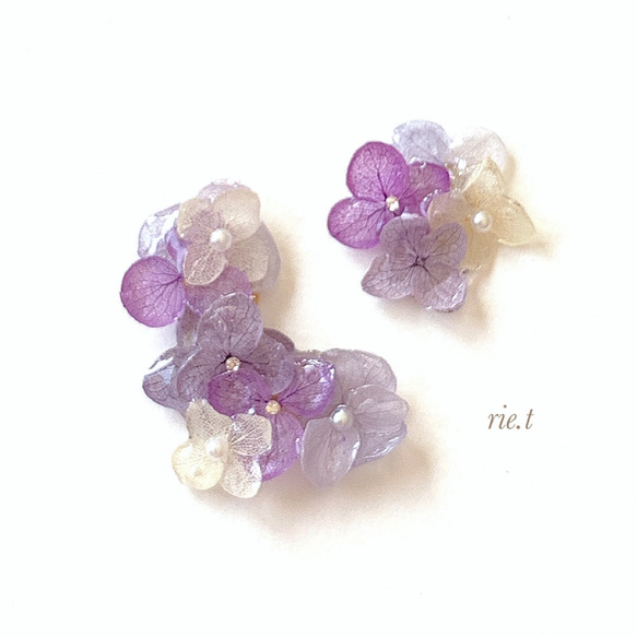 再販3【rie.t】ラベンダーカラーの紫陽花イヤーカフ 1枚目の画像