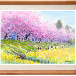 garden＊4号サイズ　絵画　原画　風景画　春　花　ミモザ　菜の花　桜 bf5bb8d4fc2417dc8a5a80b552c894